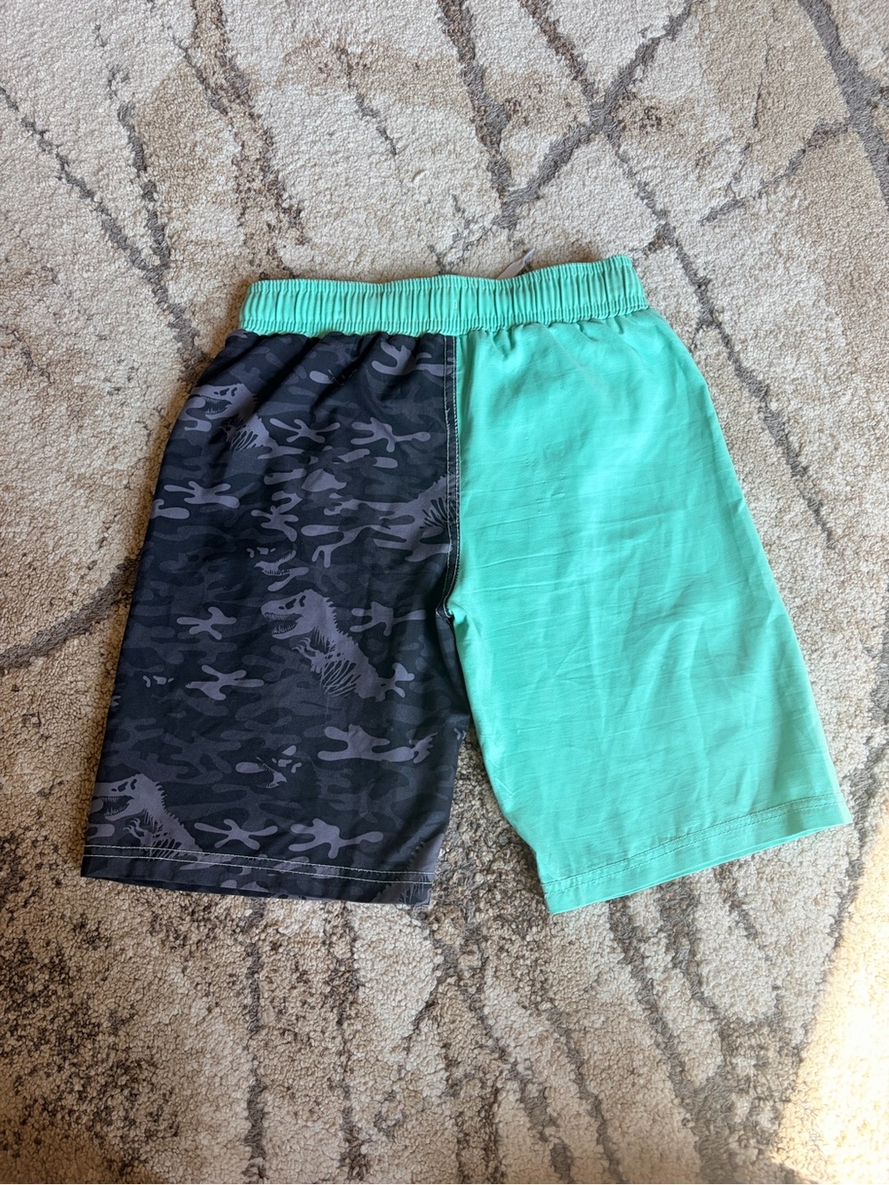 Jurassic Park Kids' Two-Tone Aqua & Black Camo Swim Trunks w/ Invisible Dinosaur - Picture 2 of 6